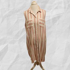 Hope and Harlow Women Pink White Striped Button up Sleeveless Shirt Dress 16W